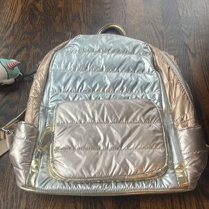 Puffer Backpack- Silver/Rose Gold Back pack. Bari Lynn brand